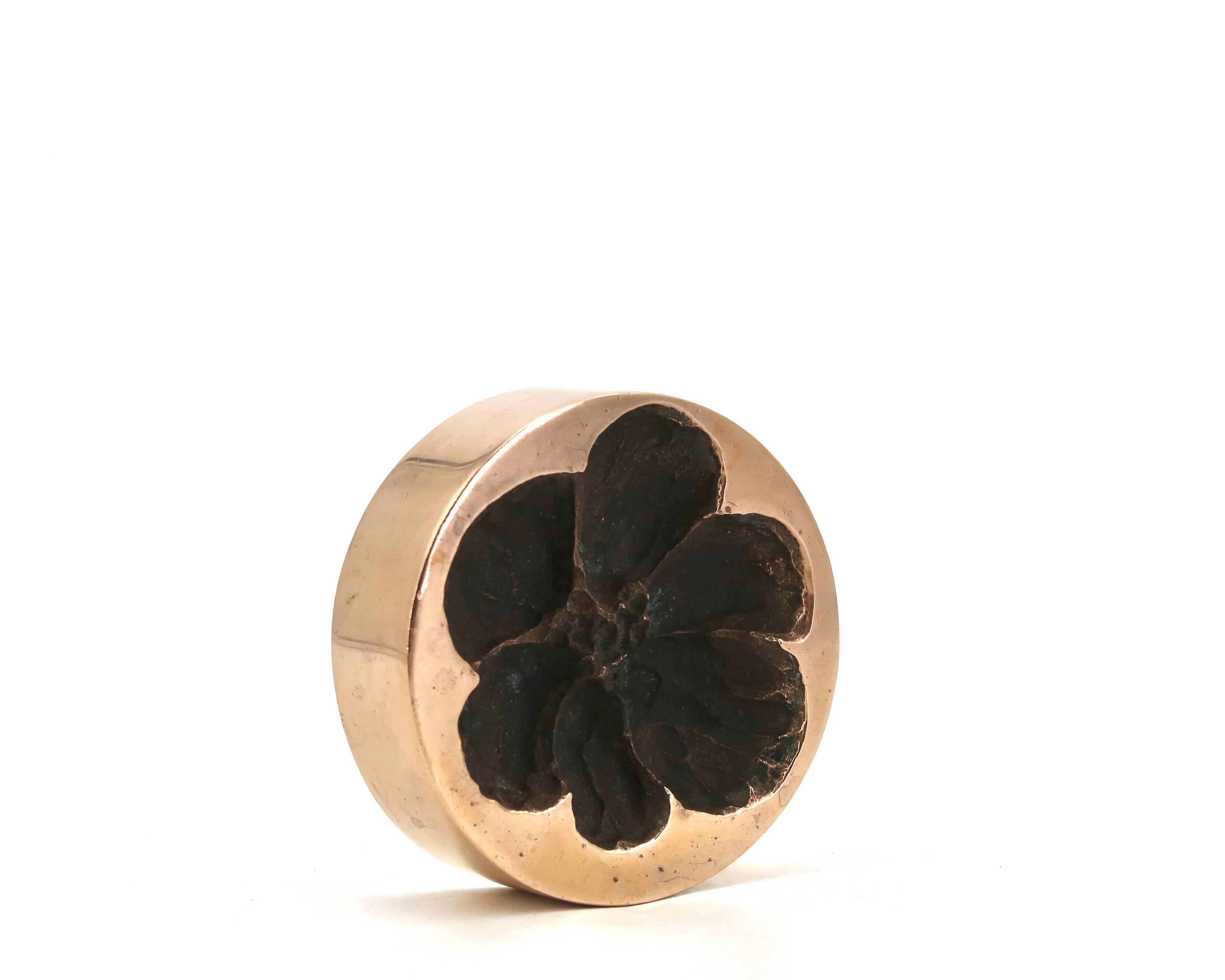 Bronze ashtray by Monique Gerber, flower imprint, 1970s