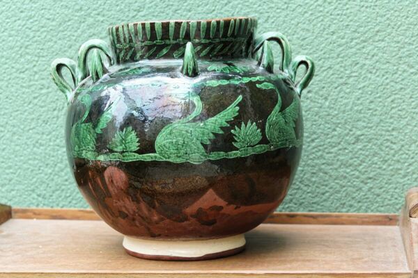 Grand pot à anses en grés vernissé
