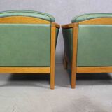 Fauteuils en cuir vert vintage des années 1970