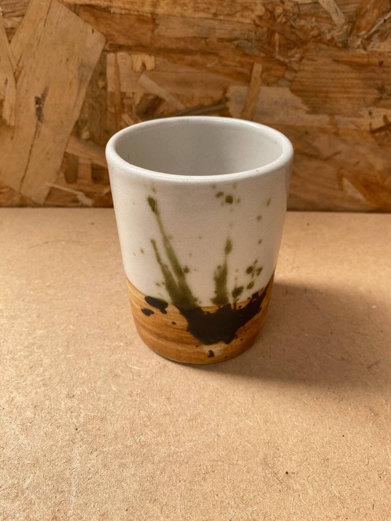 Ancien Pot Tasse Poterie De La Colombe Grès Beige Marron Vintage