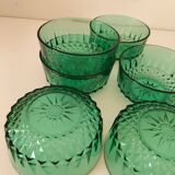 Mint-colored pressed glass bowls
