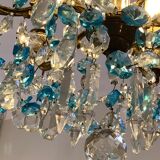 Chandelier with blue crystal pimples, 6 lights, Baccarat, 1950, art nouveau style