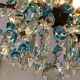 Lustre à pampilles bleues en cristal, 6 feux, Baccarat, 1950, style art nouveau