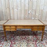 Flat desk with sliding shelves – Louis XVI style – Mahogany, leather and lace