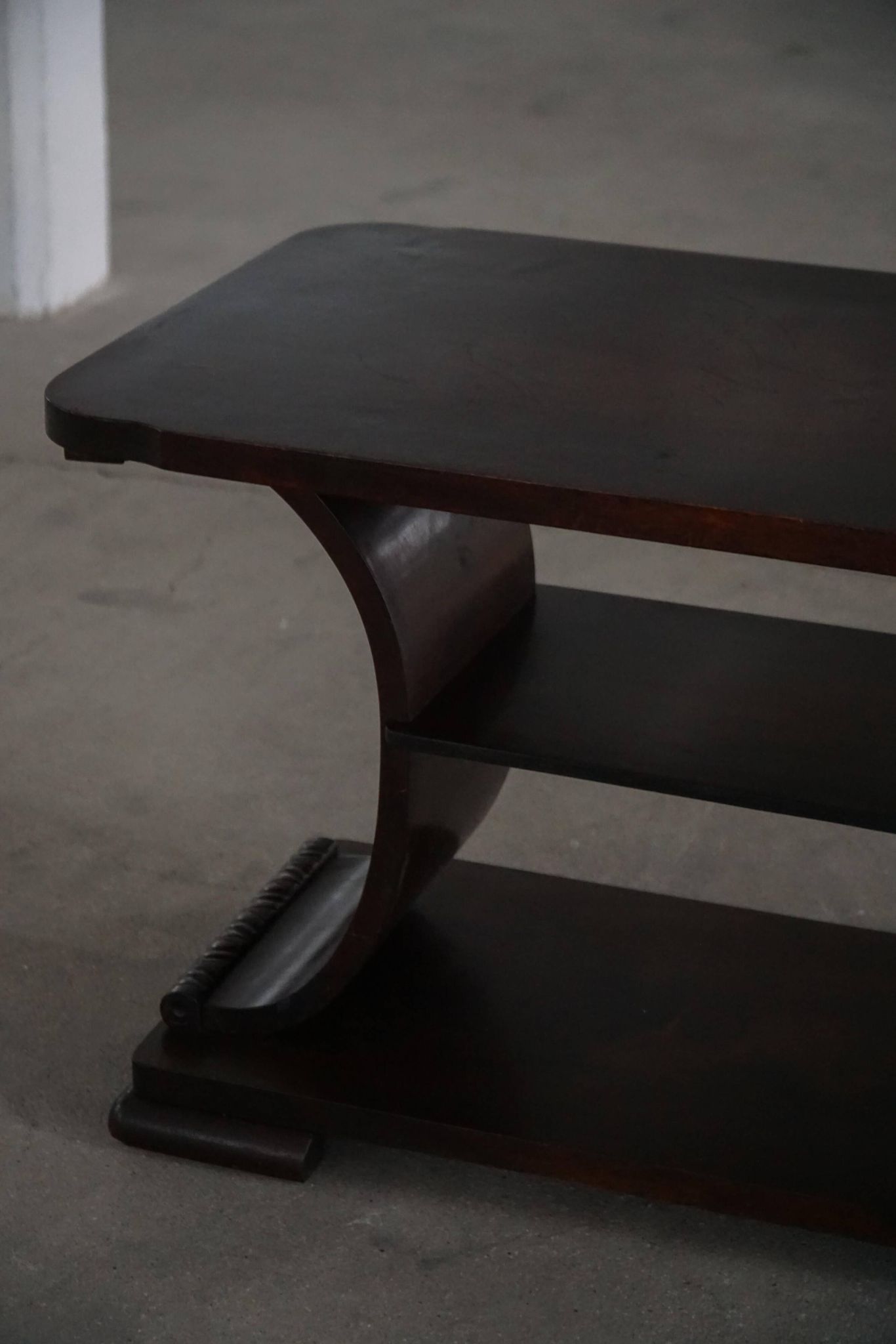 Side table / Low table in Danish Art Deco wood with shelf, 1930s-40s