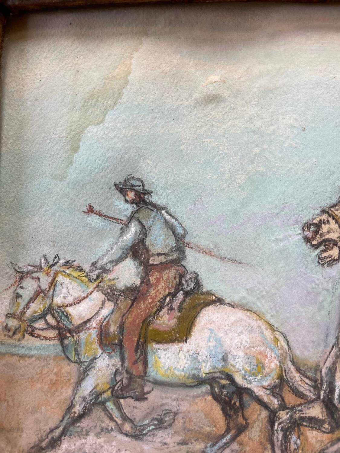 Pastel painting of a horseman scene