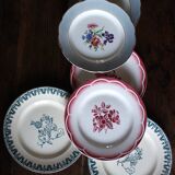 6 mismatched flat plates pairs Terre de Fer Marsac Flowers Digoin