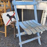 Vintage blue garden chair, wooden and folding