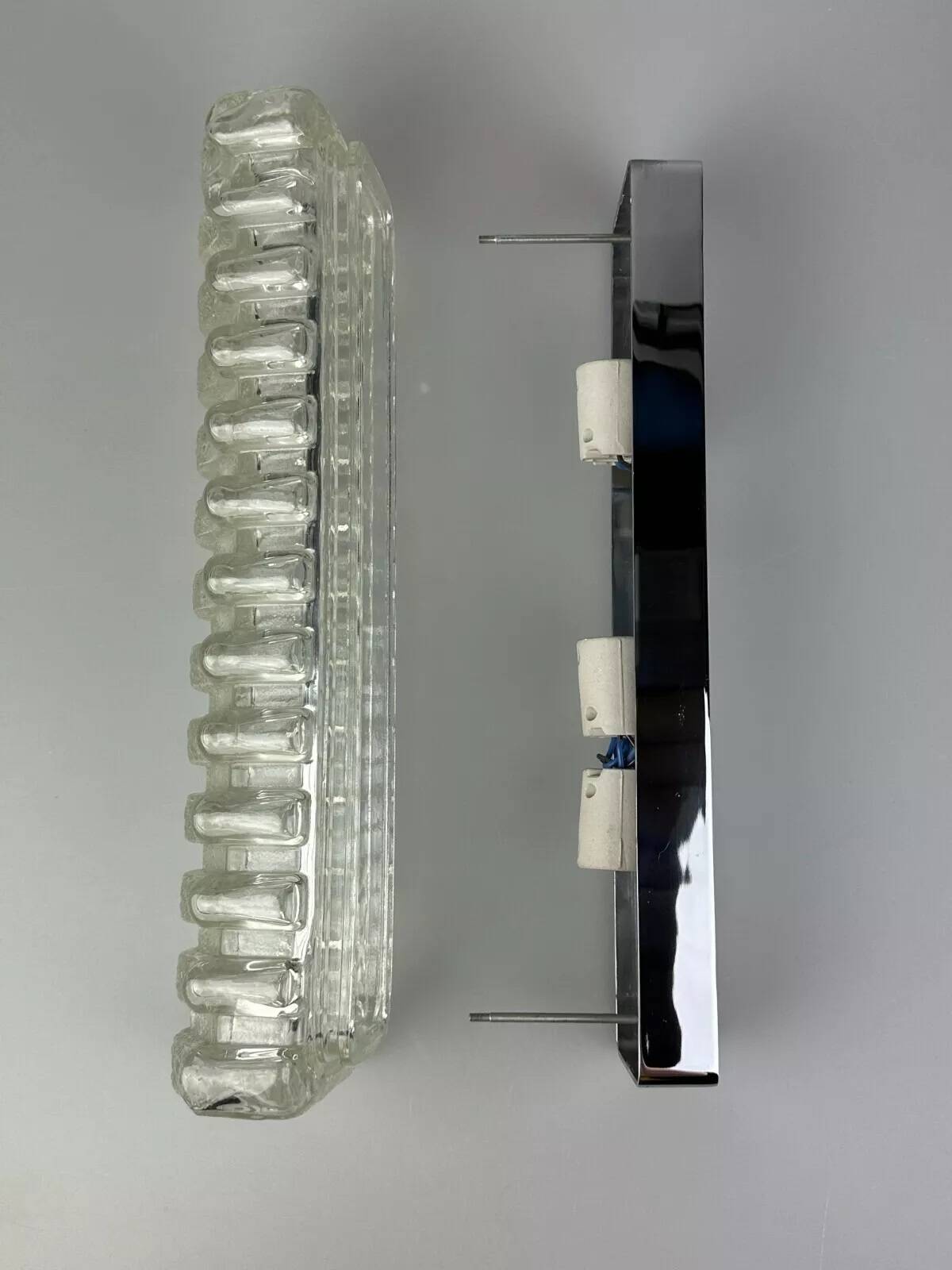 60s 70s wall lamp Limburg Germany Wall Sconce Ice Glass Chrome Space Age