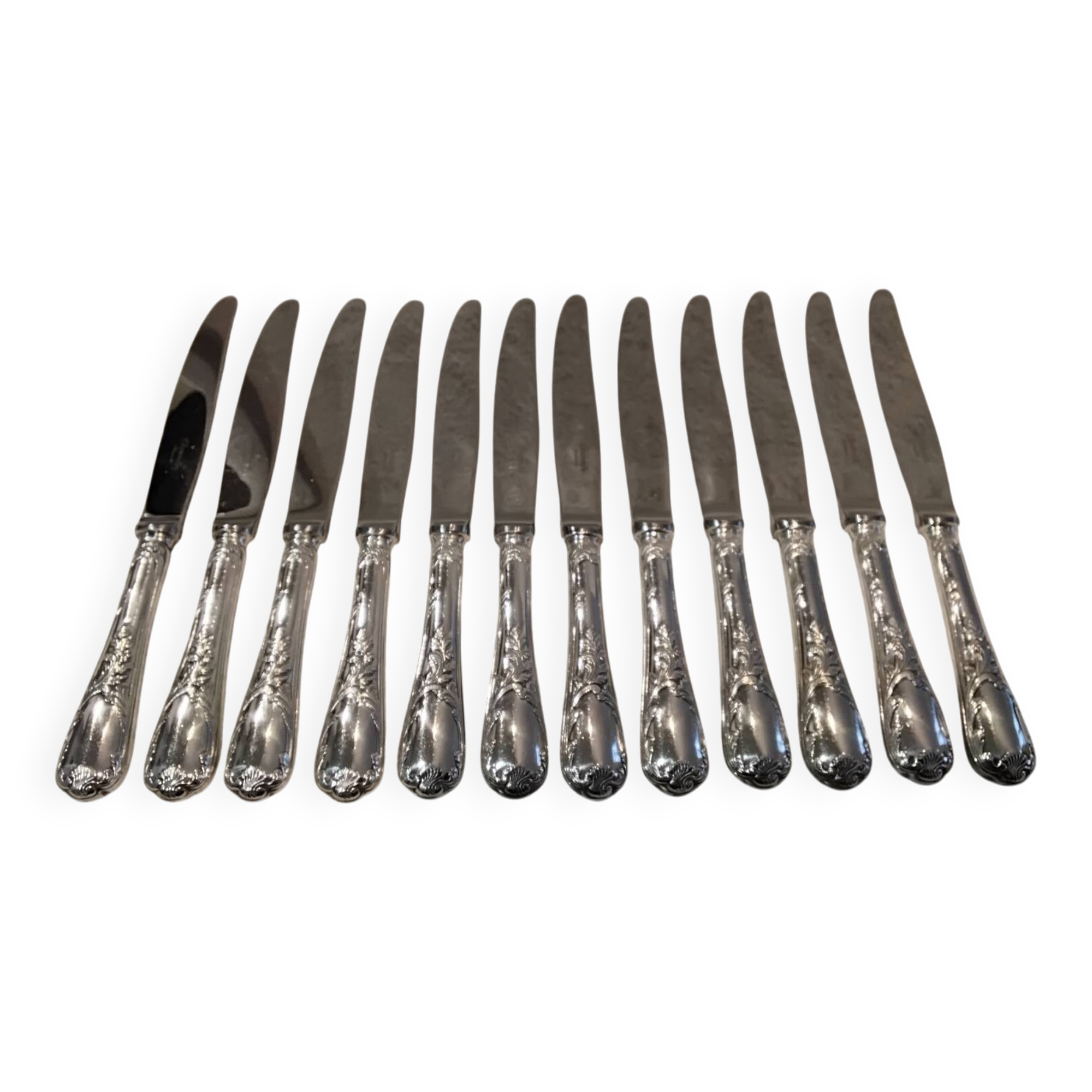 12 silver plated table knives, Christofle goldsmith, Marly model