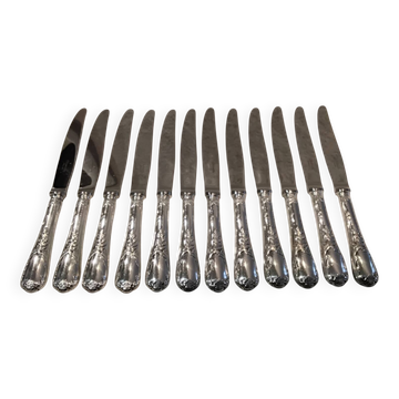 12 silver plated table knives, Christofle goldsmith, Marly model