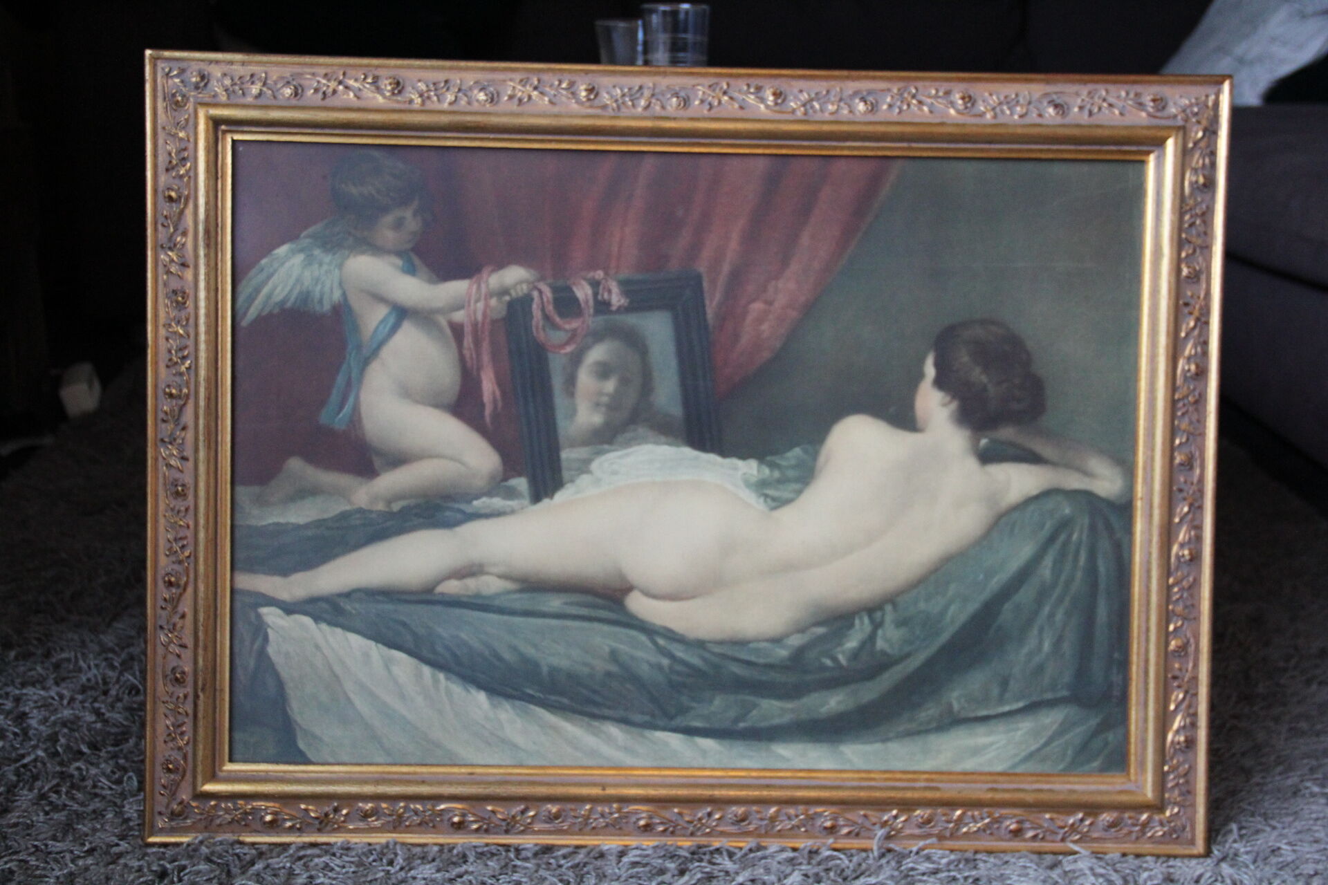 Golden wooden frame with glass 61x83