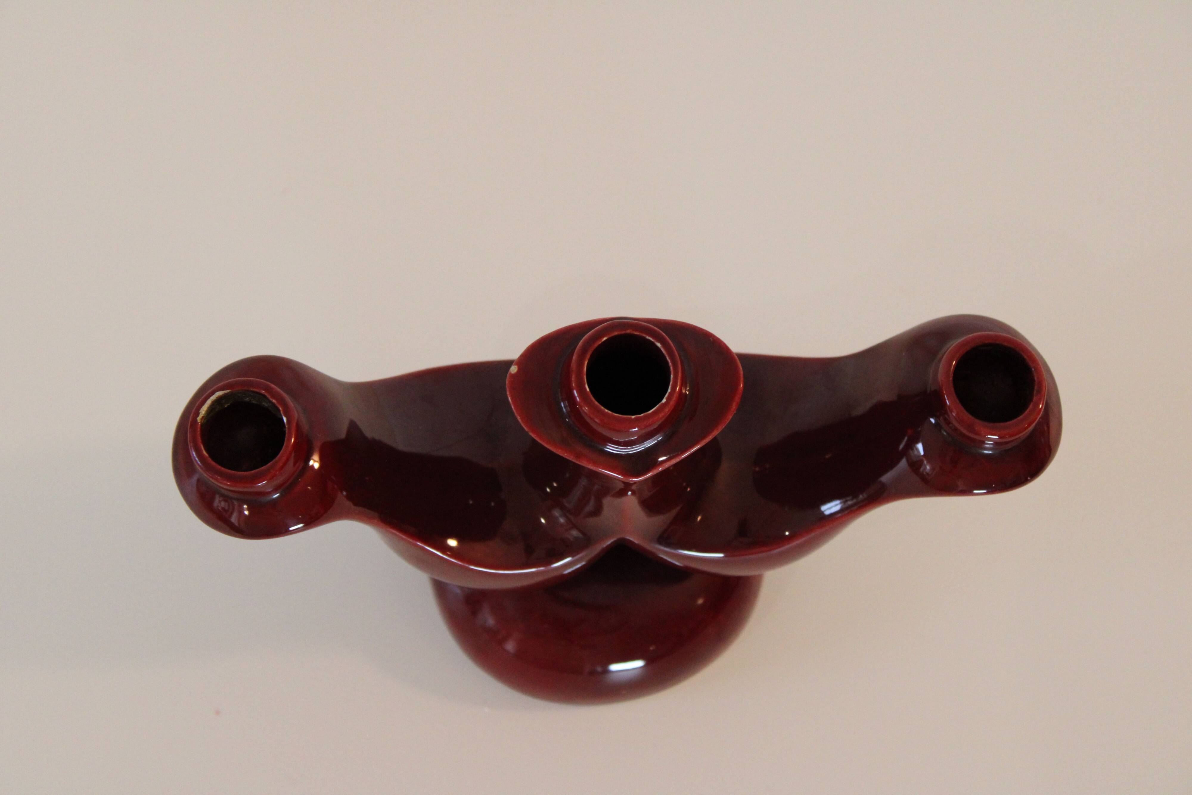 Red candle holder 1960 Saint-Clément vintage