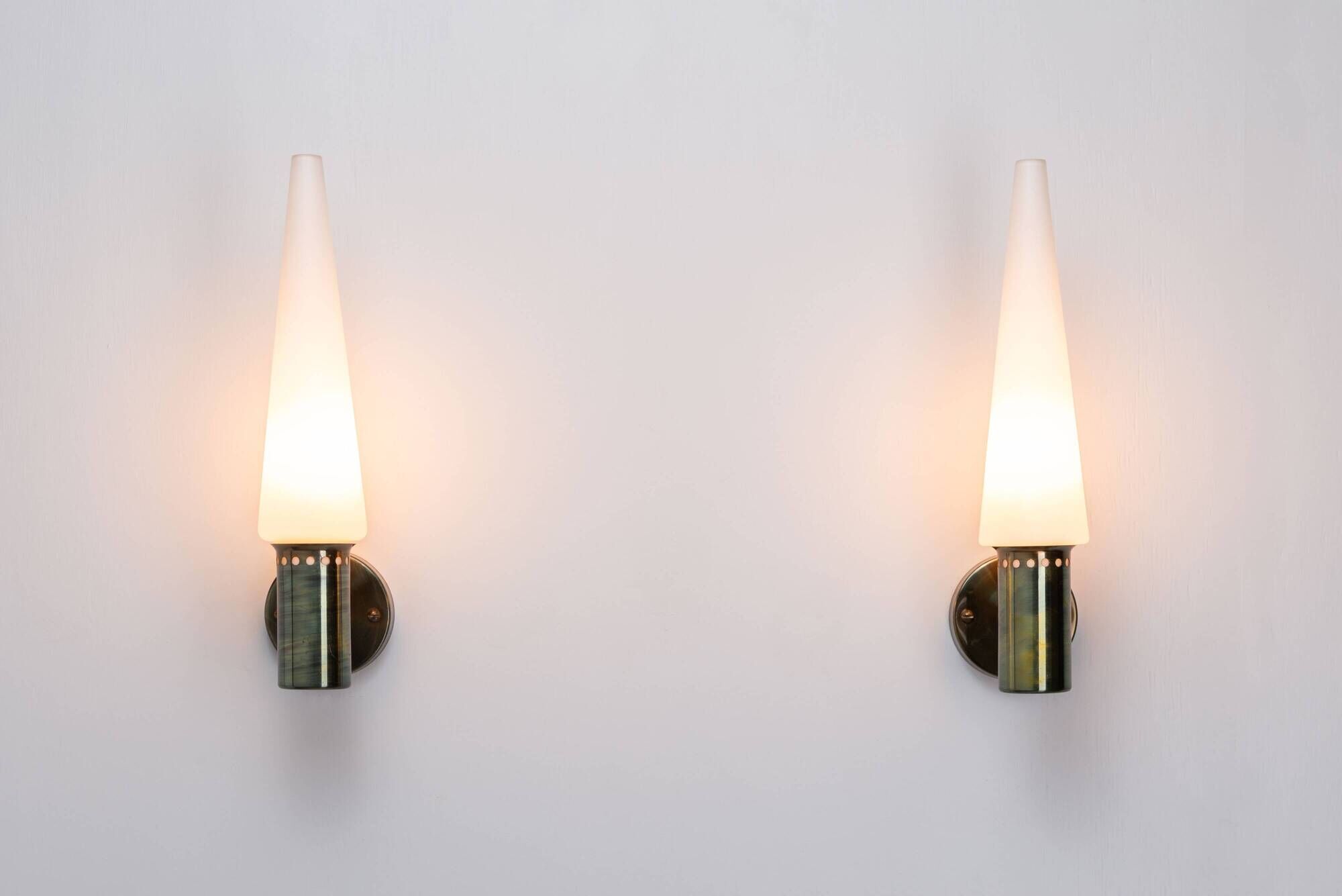 Set of two Hans Agne Jakobsson wall lamps with opal glass shades