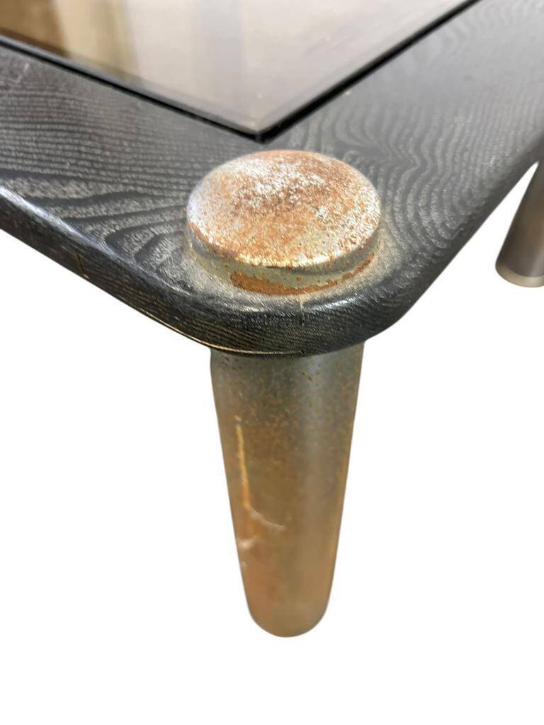 Set of 2 vintage nesting tables: wood and smoked chrome