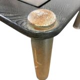 Set of 2 vintage nesting tables: wood and smoked chrome