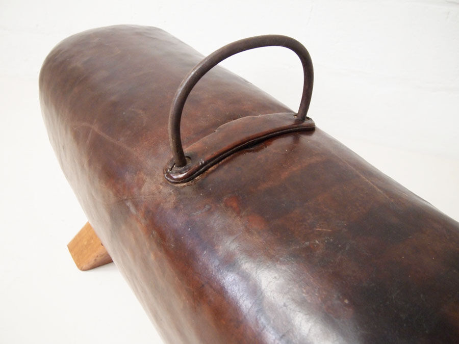 Vintage leather cut down pommel horse bench