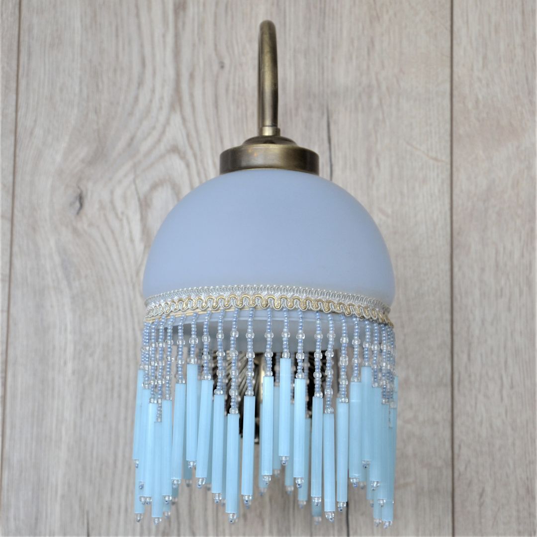 Blue wall lamp with pearl fringes