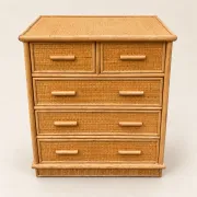 Vintage woven rattan commode with five drawers – bohemian style