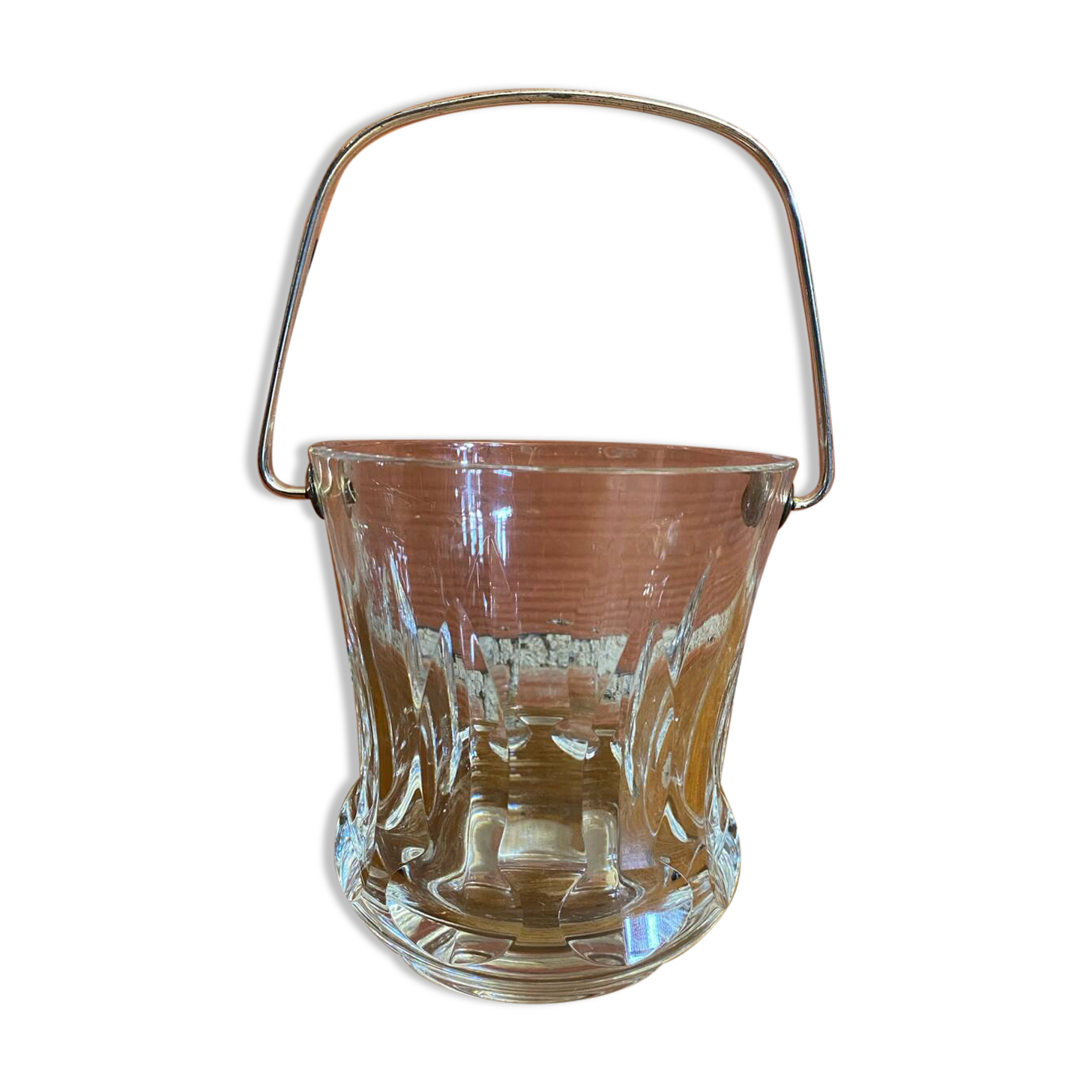 Vintage crystal ice bucket with mold and chrome metal handle