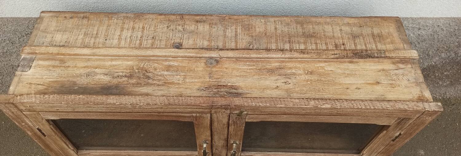 Glass sideboard in antique wood