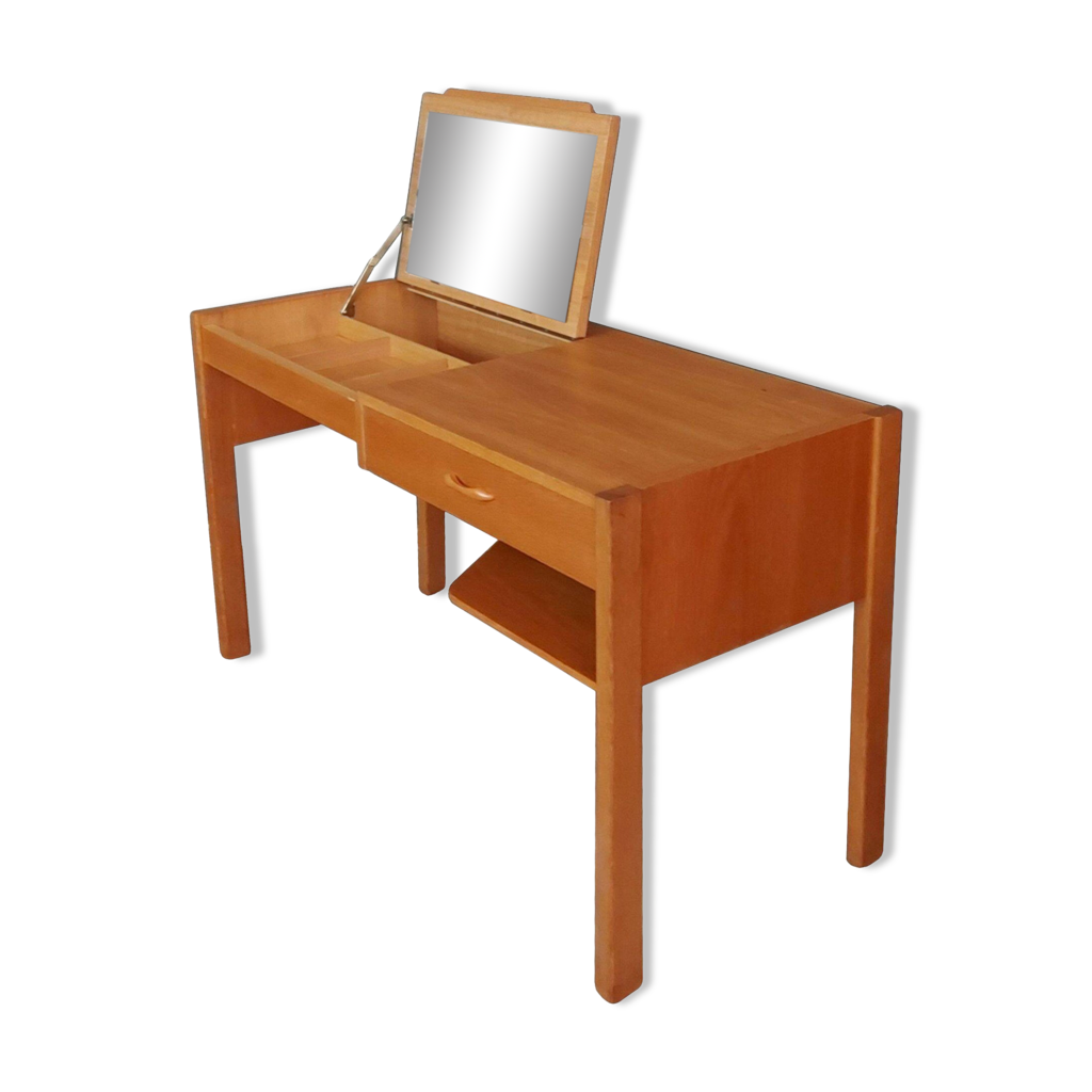 Console Bureau Coiffeuse Vintage Années 60 - Bois Massif Vert - Portugal - Occasion