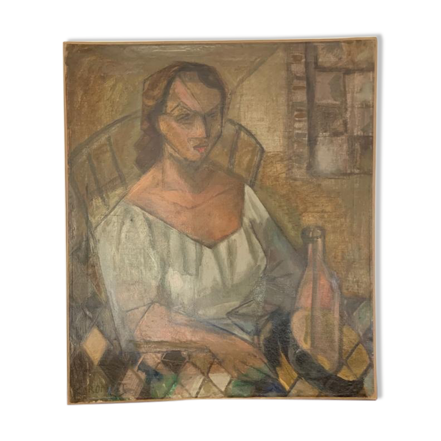 Cubist oil on canvas by Elisabeth Ronget