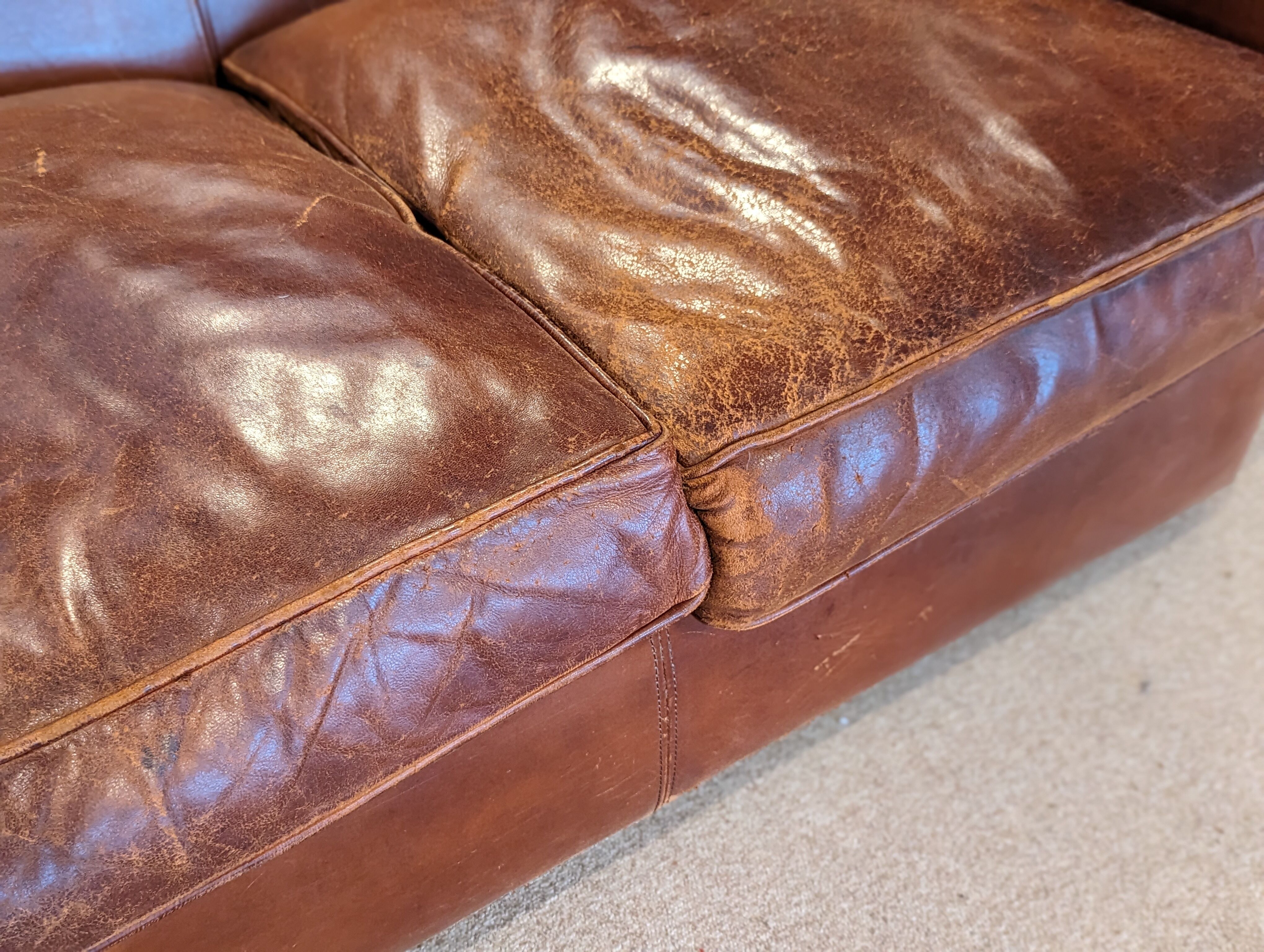 Leather club 3 places sofa 50s