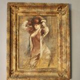 Huile sur panneau bois portait de femme