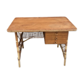 Vintage desk with 3 rattan drawers by Louis Sognot 1960