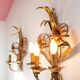 Pair of Italian wall lights in gold metal with flowers and leaves (50 cm)