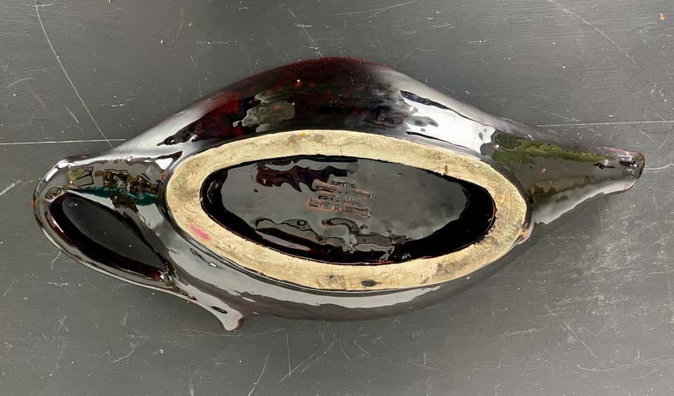 Yellow, orange, white and brown glazed ceramic bowl Vallauris, 70s, France