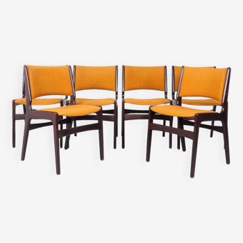 Mahogany Dinner Chairs with Ocher Fabric by Erik Buck, 1960s, Set of 6