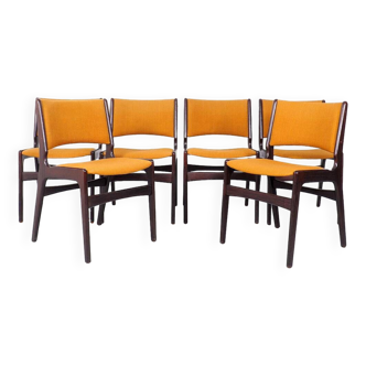 Chaises de Salle à Manger en Acajou et Tissu Ocre par Erik Buck, 1960s, Set de 6