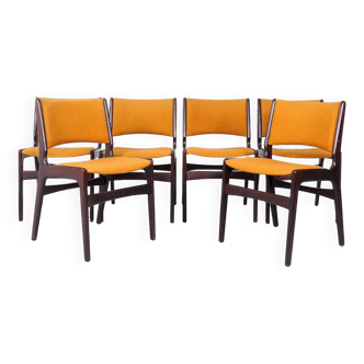 Mahogany Dinner Chairs with Ocher Fabric by Erik Buck, 1960s, Set of 6