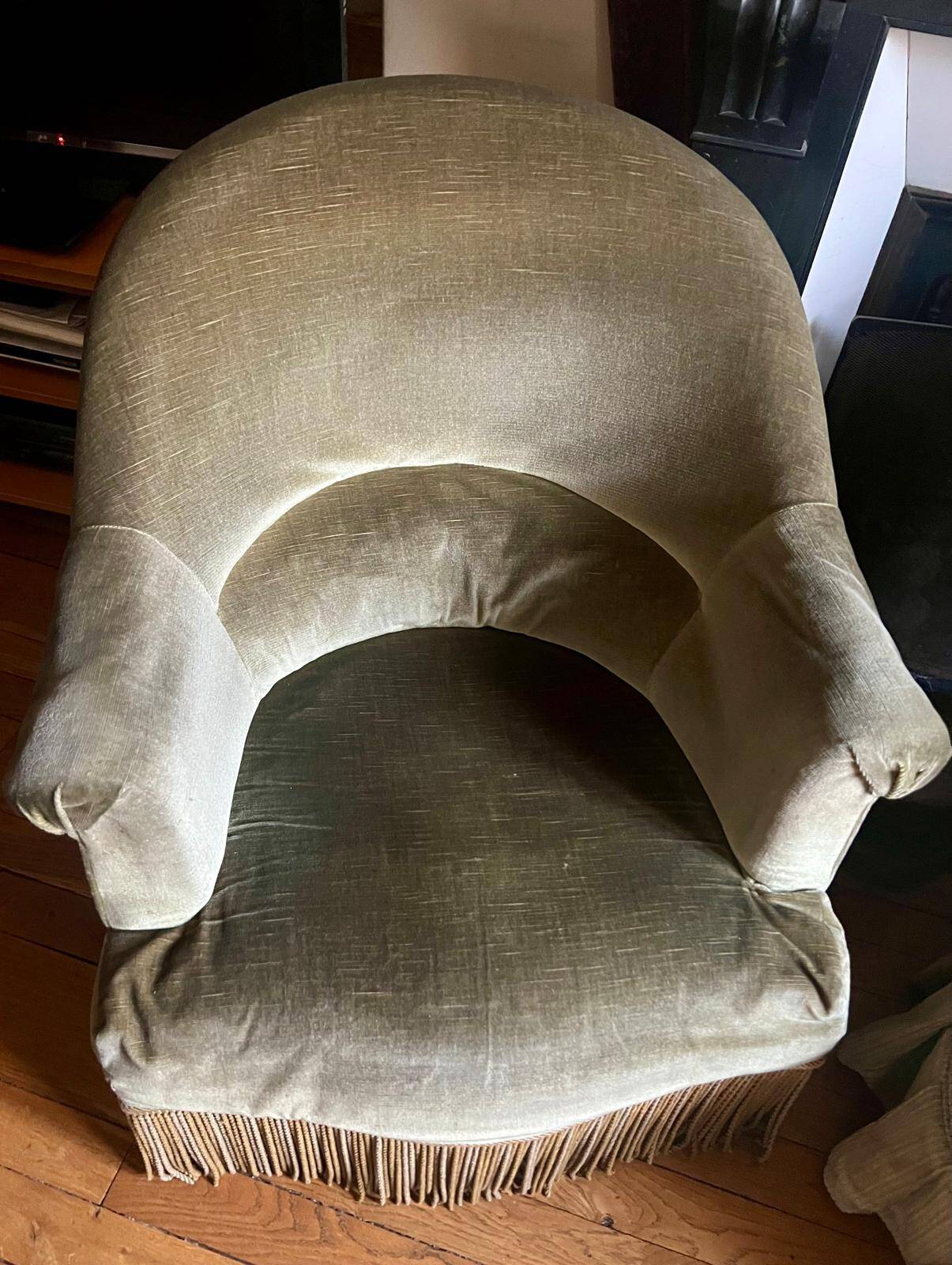 Olive green/almond toad armchairs from the 50s