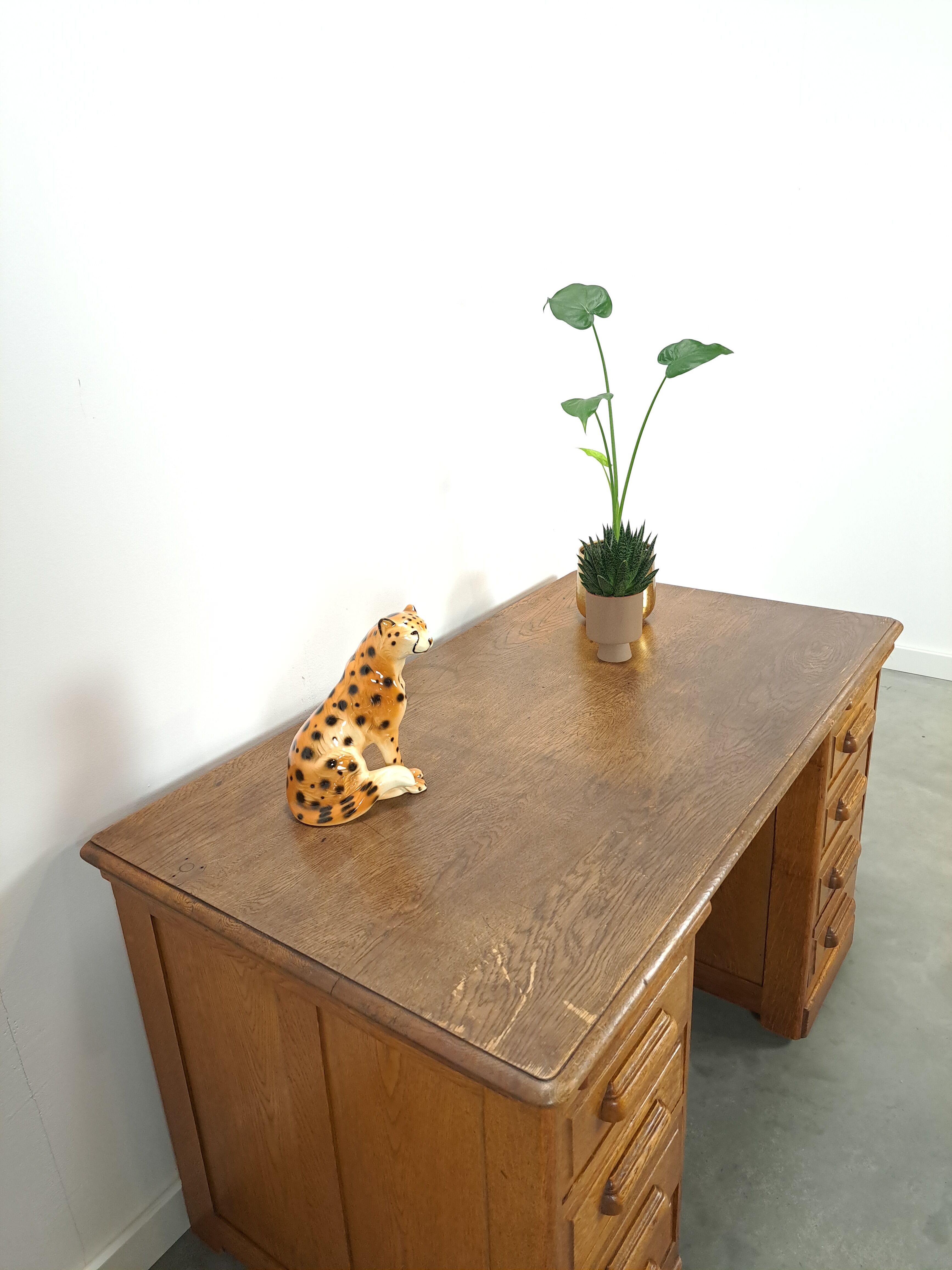 Old oak notary office with drawers, desk