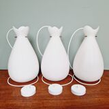 Set of 3 Scandinavian pendant lights in white satin glass, 1960s