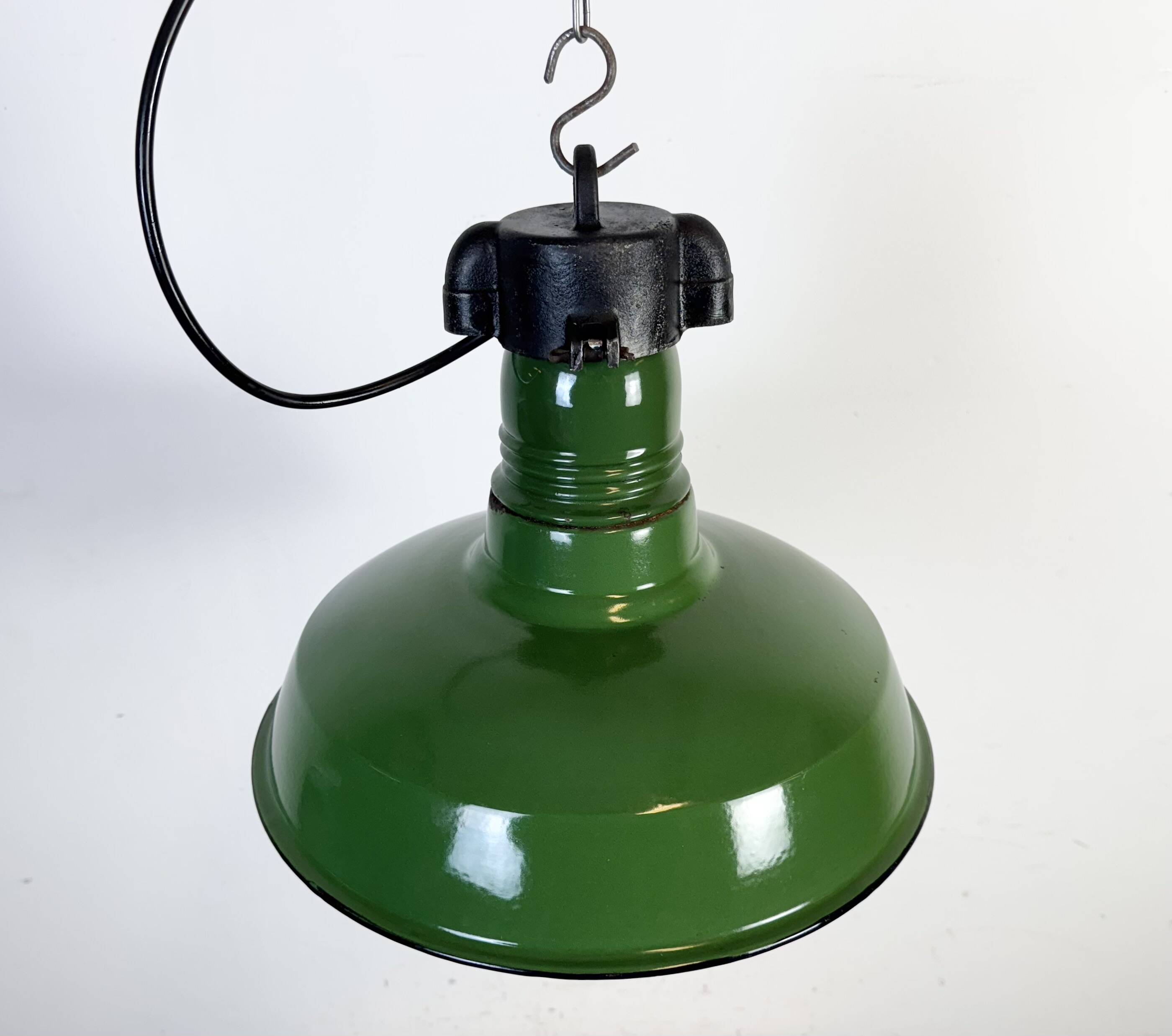 Industrial Green Enamel Factory Pendant Lamp, 1960s