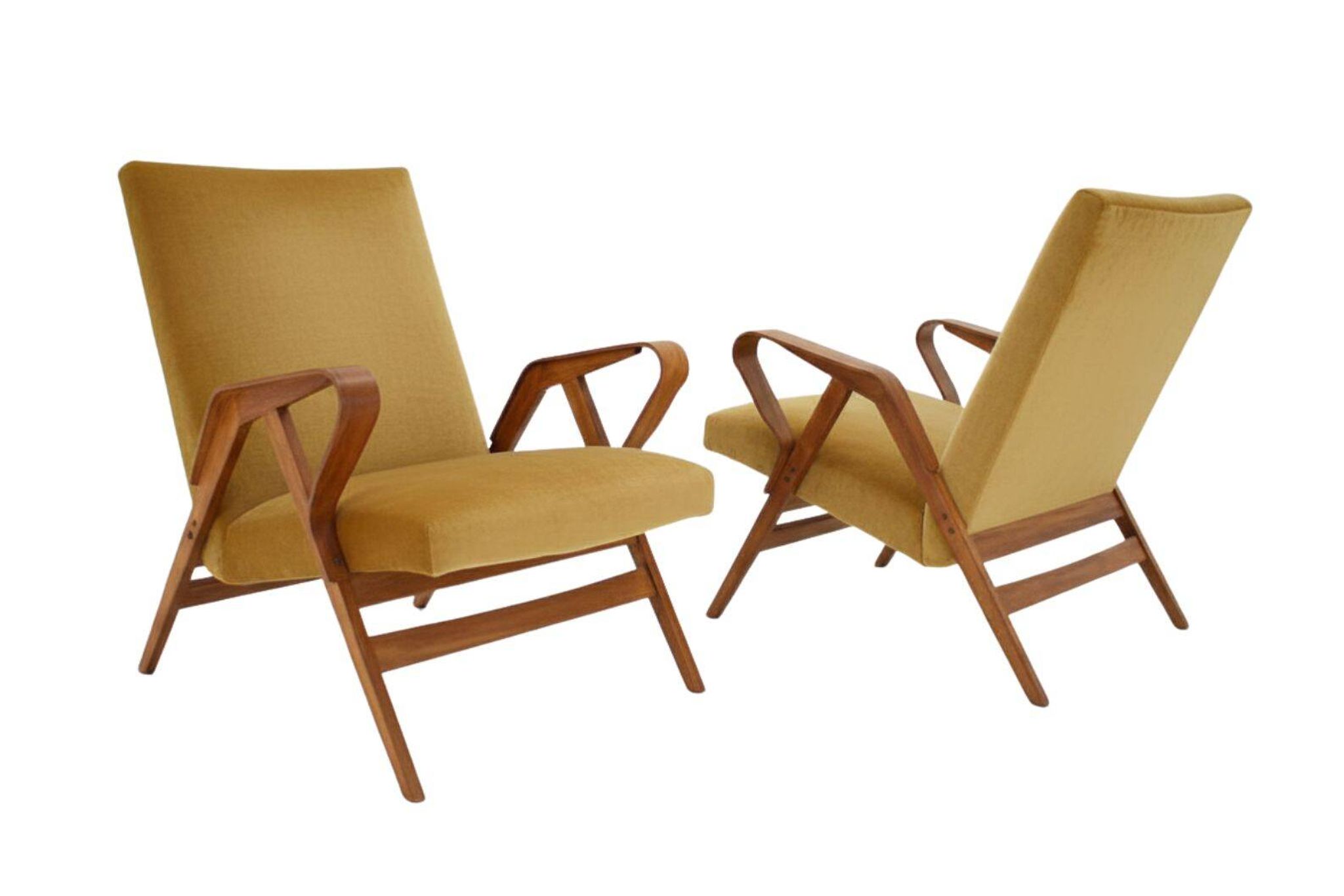 Mid-century armchairs, wooden frame & upholstered, František Jirák, 1960s–70s, Czechoslovakia