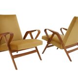 Mid-century armchairs, wooden frame & upholstered, František Jirák, 1960s–70s, Czechoslovakia