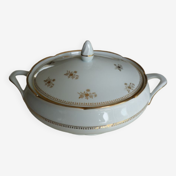 Soupière avec couvercle en porcelaine France de couleur blanche motif  décor doré