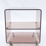 Michel Dumas smoked plexiglass rolling trolley for Roche Bobois 1970