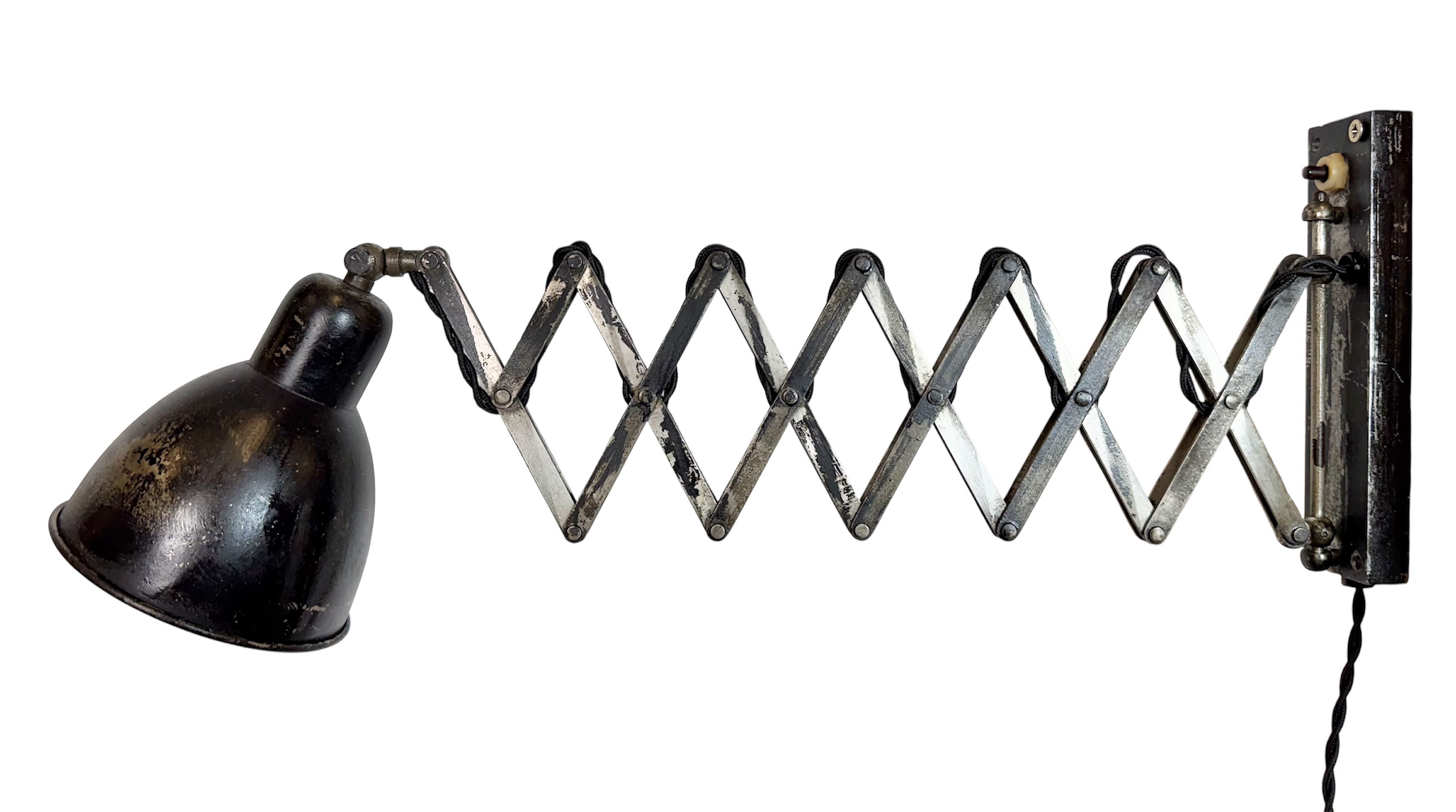 Industrial Black Scissor Wall Lamp, 1950s