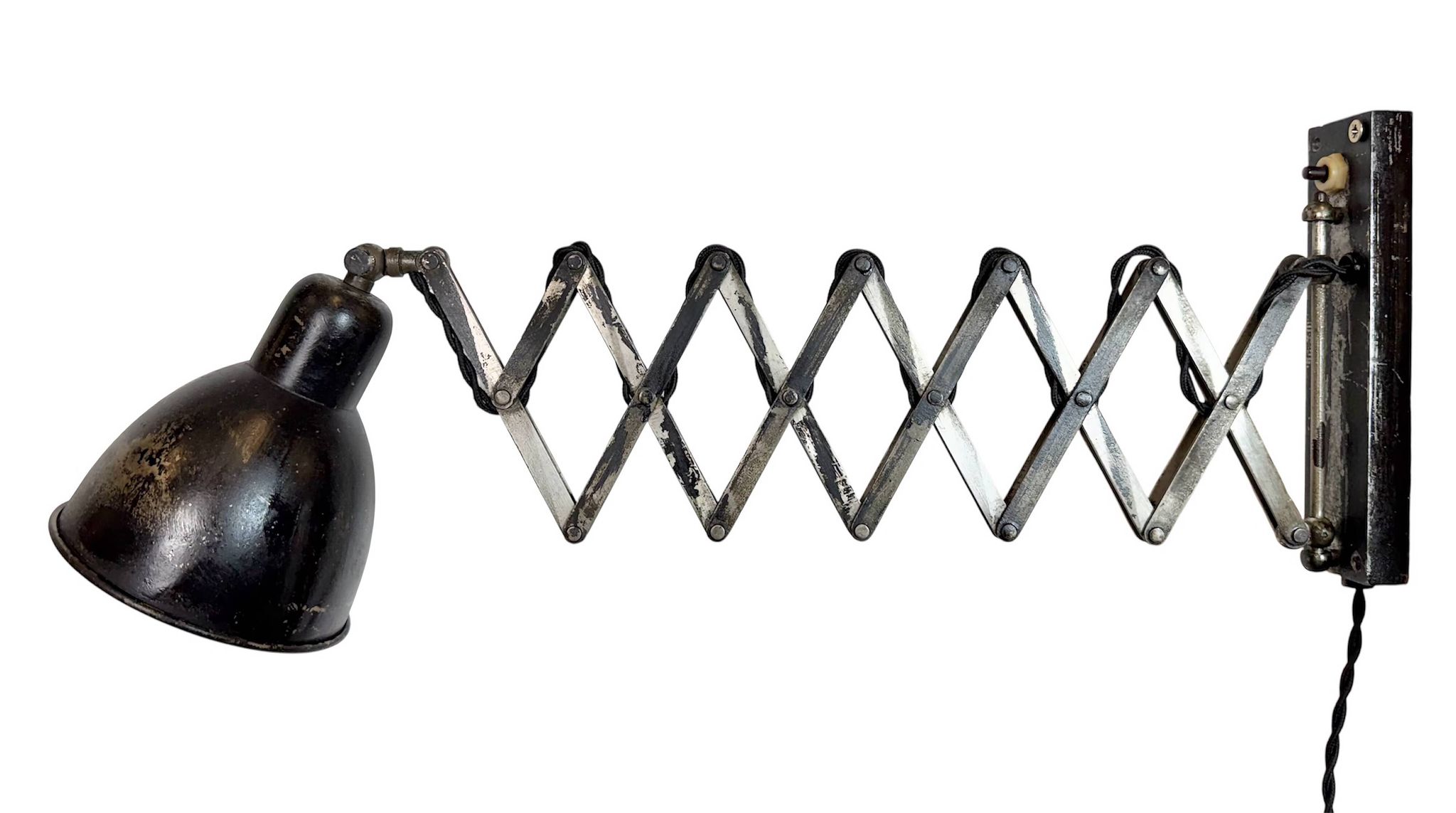 Industrial Black Scissor Wall Lamp, 1950s