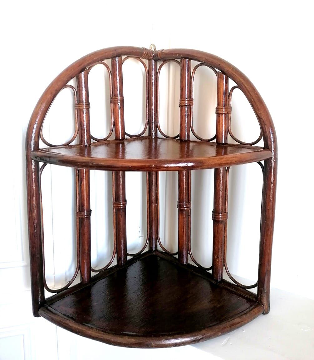 Rattan corner shelf, work from the 1970s