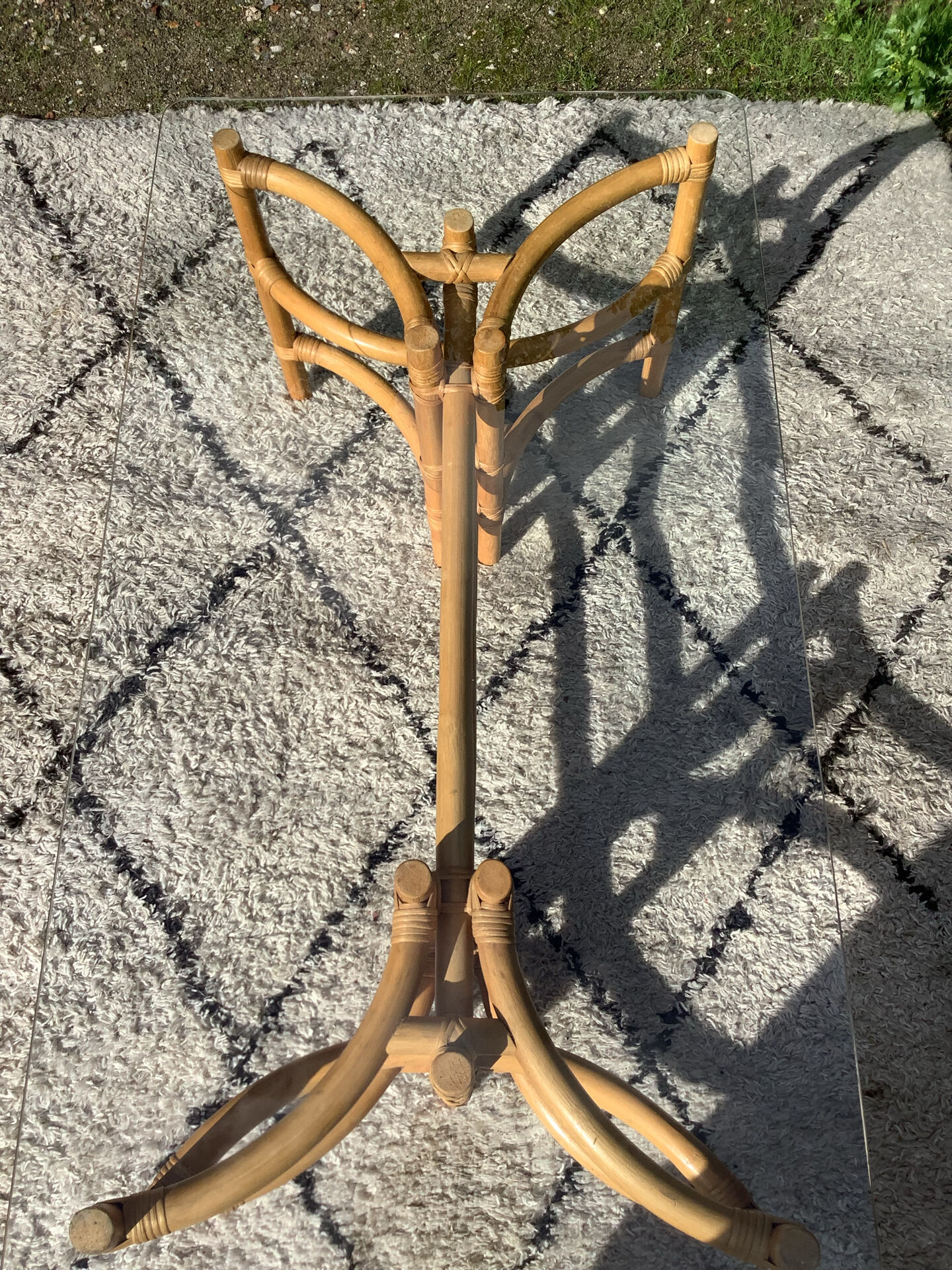 1970s rattan and glass coffee table