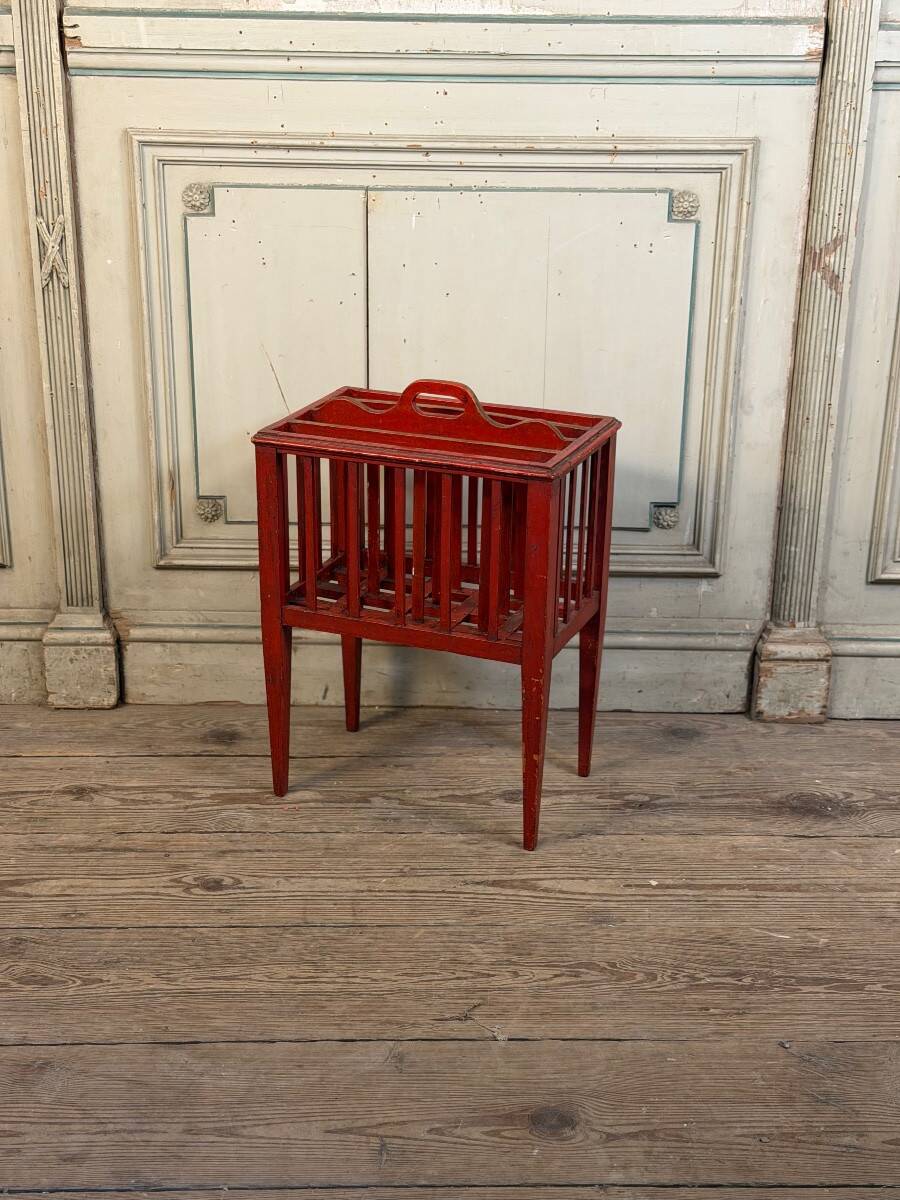 Wooden magazine rack, red patina, England circa 1900