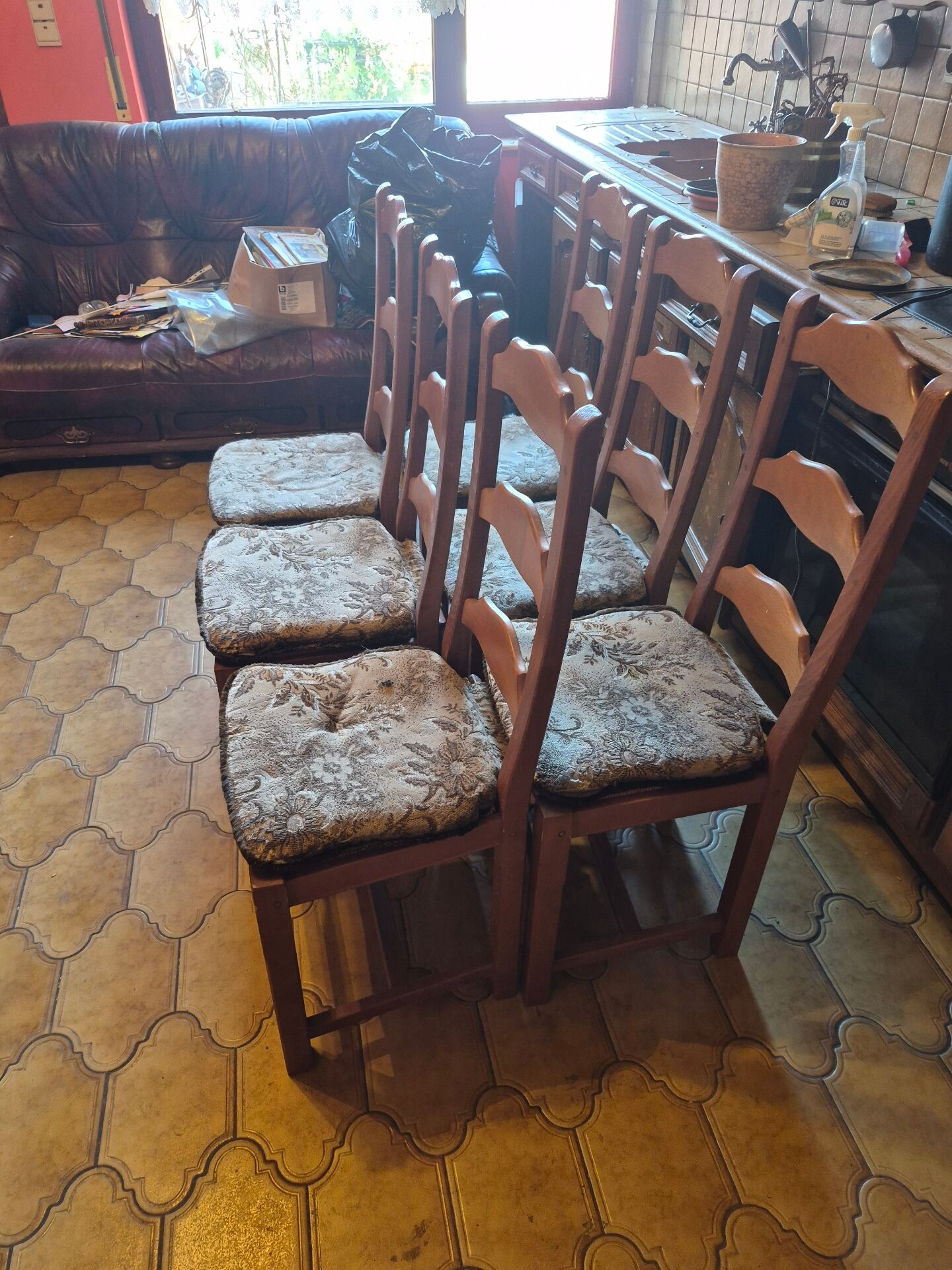 Set of 6 rustic solid wood chairs