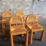 4 chaises Toscanolla en osier et pin massif par alessandro becchi pour giovanetti - italy - 1970